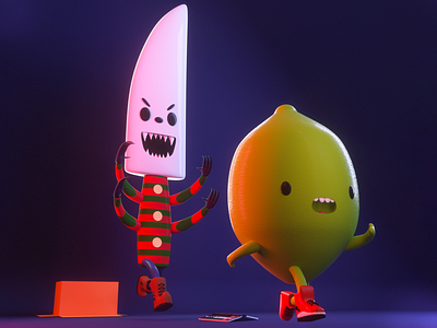 Run!! 3d c4d cartoon character cute illustration ilustración personajes scary