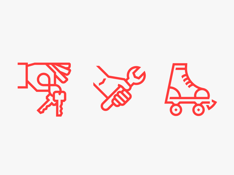 Zenreach Illustrative Icons geometric monoweight outline minimal illustrations icons rollerskate wrench keys