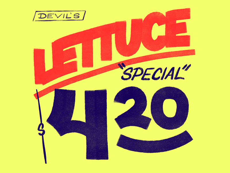 Devil's Lettuce whacky tabacky jazz cigarettes cannabis weed 420 procreate ipad pro hand lettered supermarket sign store grocery