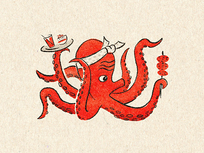 Tako illustration japanese octo octopus procreate rintaro schochu screenprint showa tako takoyaki vintage yakitori