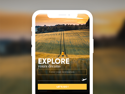 Explore yours dreams app button color dreams explore mobile photography plane ui ux yellow
