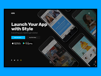 Launch Your App with Style Hero app clean design hero interface kit mobile modern photoshop portfolio psd typography ui ui kit user interface ux web web design webdesign website