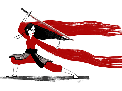 Mulan fan art action pose fan art female warrior illustration mulan