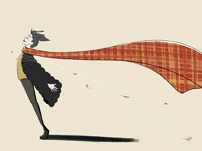 Windy Day female character illustration scarf scarf blowing wind windy day women in wind