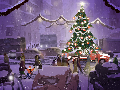 The Tree christmas christmas illustration christmas tree city scene illustration winter city