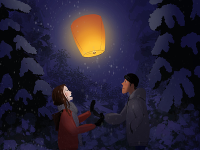 Happy New Year 2020 floating lanterns illustration new year snow