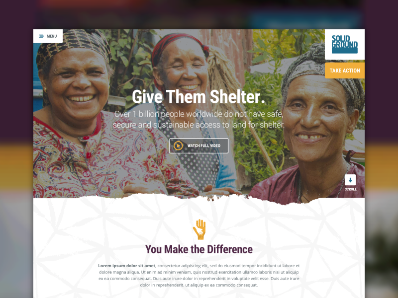 Solid Ground Campaign bright color campaign charity donate flat homepage icon non profit subtle texture ui web design