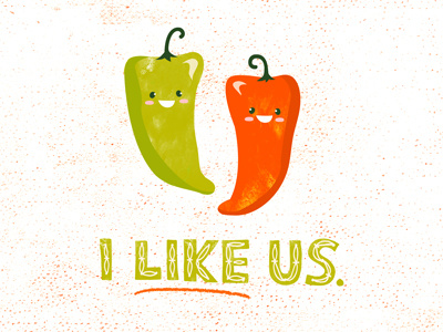 Peppers character cute food funny green illustration orange pepper texture type vector warm