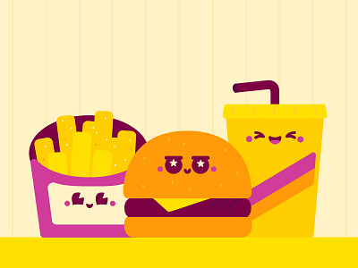 Food Buddies burger cute fast food flat food graphic icons illustration modern retro shop vector