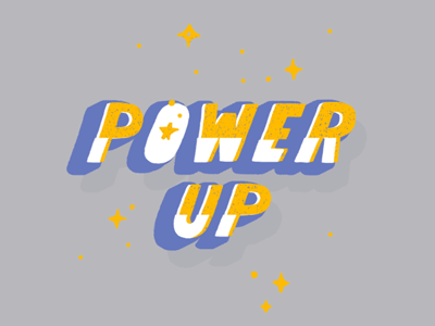 Power Up gif graphic graphic design handlettering illustration lettering retro sparkle typography yellow