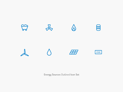 Energy Sources Icon Set coal energy gas hydro icons oil outline pictograms sources sun symbols wind