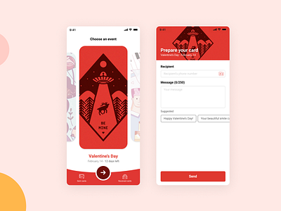 ECard App app app design application card design ecard minimal mobile mobile app mobile design mobile ui ui user experience user interface ux valentine valentine day