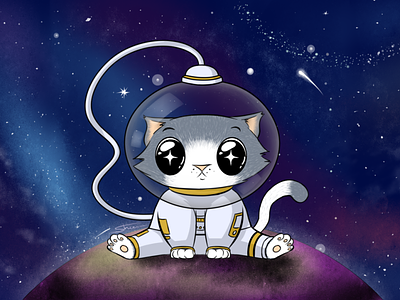 cute cat astronaut astronaut cat cute digital art galaxy illustration paint tool sai
