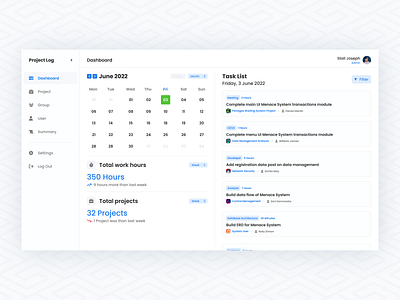 Tasks log system admin dashboard