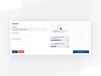 Add/input book modal with minimal design admin ui ux