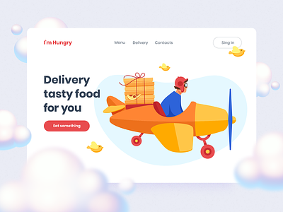 I'm Hungry. Food Delivery Illustrations I 2d art airplane bird delivery design food illustration landingpage maize pizza plane sky ui ui8 vector