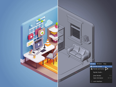 Cubbies: 3D Workspace Illustrations II blender figma homeoffice illustration interior isometric room sketch ui ui8 workspace