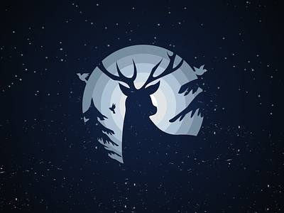 Deer v2 bird circle deer illustration nature night pine snow style vector