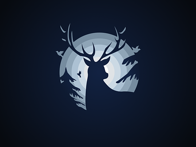 Deer v3 bird circle deer illustration nature night pine snow style vector