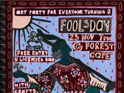 Foolsday artwork event flyer fool hand drawn illustration poster art poster design tarot