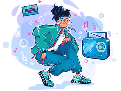 80's girl 80s dance illustration inspiration music party retro style