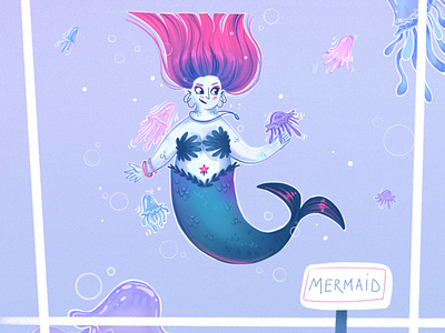 Mermaid Mary cartoon character girl illustration mermaid thinking undersea