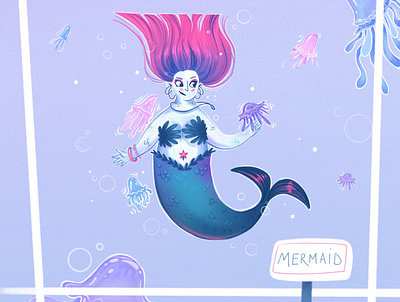 Mermaid Mary cartoon character girl illustration mermaid thinking undersea
