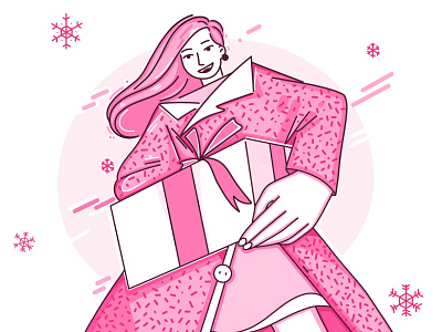 Present for you cartoon character christmas flat gift girl holidays illustration inspiration new year pink present surprise winter