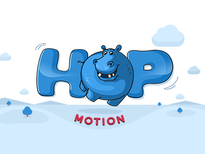 Hopmotion animation design digital flat funny hippo hop icon jumping landscape logo motion mountains nature pank pankdesigns trees