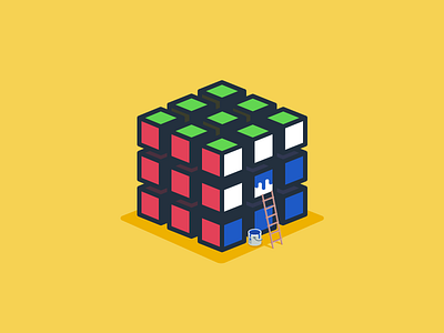 Rubik's cube flat design graphic illustration ladder paint rubix cube