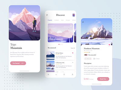 Travel App adventure app app design application design booking clean ui design illustration interface design mobile app design mountain travel travel app trip typography ui ui design ux