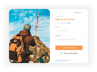 Simple Sign Up page sign up travel ux