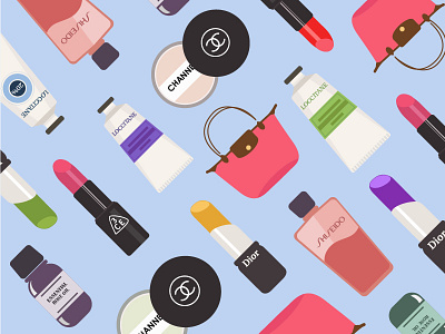 cosmetics banner illustration bag flat icon lipstick shampoo ui