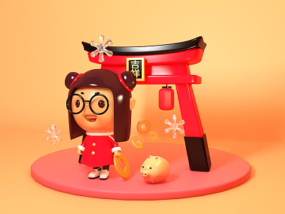happy chinese new year c4d illustration new year pig