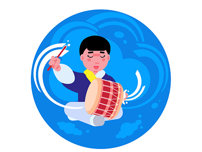 Samul Nori musician plays buk 2d adobe illustrator character design character illustration flat design illustration music south korea