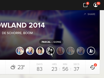 Party Platform - Groupmembers avatars badge countdown header hover party profiles social tooltip ui users weather