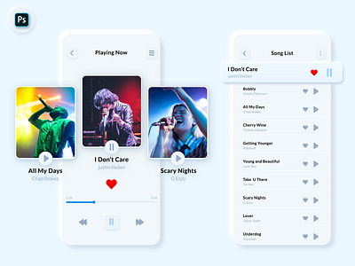 UI/UX Music Player App 2020 trend app design colorful icon light music music app music player photoshop ui ux vector