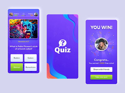 Quiz app 2020 trend app design colorful creativity game play graphics icon interactive modern playful quiz quiz app quiz ui quiz ux quizzes social trivia uiux design user experience user interface