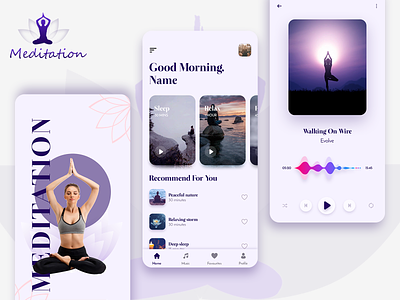 Yoga & Meditation App 2020 trend application clean ui design flat icon meditation meditation app meditations mobile app motivation simple ui ux yoga yoga app yoga studio