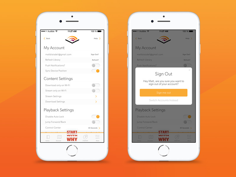 Audible Settings ebook mobile web ux design settings ui audible
