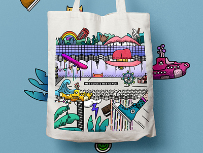 Mes clics & mes clacs colors design gradient icecream illustration illustrator lines lips mockup mouth palm photoshop rainbow shoe skateboard sketch submarine textile tongue totebag