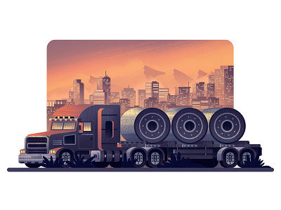 American Trucks - Denver american truck city denver flat illustration grain illustration landscape noise outdoors panorama retro texture transport truck vehicle vintage