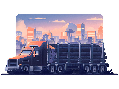 American Trucks - Seattle american truck city flat illustration illustration landscape outdoors panorama retro seattle truck vehicle