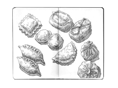 Sketchbook_07 artwork design dumplings food illustration ink moleskine ravioli sketch sketchbook