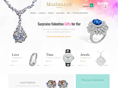 Maxmillian art clean fashion jewel jewellery platinum web design website
