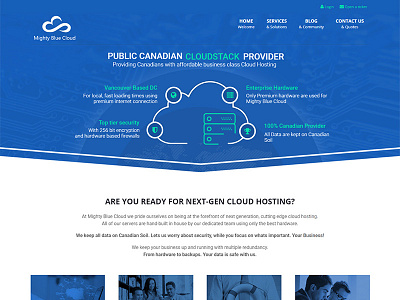 Mighty Blue Cloud app ui application clean cloud corporate hosting website landing page design professional technology uiux web design web ui website