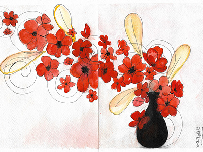 My 2021 sketchbook  On mind Red Flowers