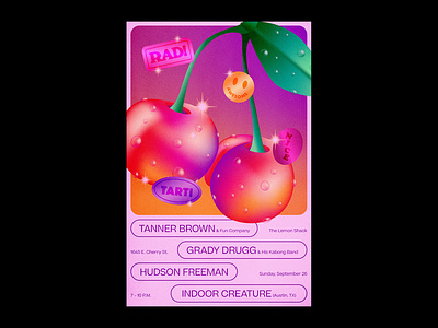 Indoor Creature airbrush cherry design flyer fruit gradient illustration layout music poster poster design retro show poster surreal typography