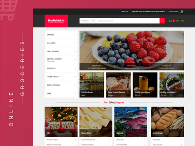Online Groceries cart clean flat grocery online shopping ui ux web