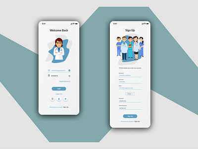 Sign up and Login - Medical app design illustration ui
